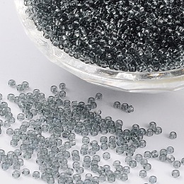 FGB 11/0 Transparent Glass Seed Beads, Round, Gray, 2x1.5mm, Hole: 0.8mm, about 3000pcs/50g