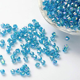 Honeyhandy Bicone AB Color Plated Eco-Friendly Transparent Acrylic Beads, Sky Blue, 4x4mm, Hole: 1mm, about 1660pcs/50g
