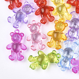 Honeyhandy Transparent Acrylic Pendants, Bear, Mixed Color, 40.5x26x13mm, Hole: 2.5mm