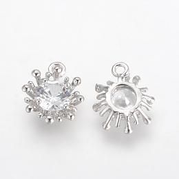 Honeyhandy Alloy Cubic Zirconia Charms, Flower, Platinum, 14.5x12x4mm, Hole: 1.5mm