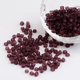 Honeyhandy 6/0 Frosted Round Glass Seed Beads, Rosy Brown, Size: about 4mm in diameter, hole:1.5mm, about 495pcs/50g