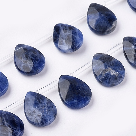ARRICRAFT Natural Sodalite Beads Strands, Top Drilled Beads, Faceted, Teardrop, 15~16x12~12.5x5mm, Hole: 0.6mm, about 25pcs/strand, 15.55 inches(39.5cm)