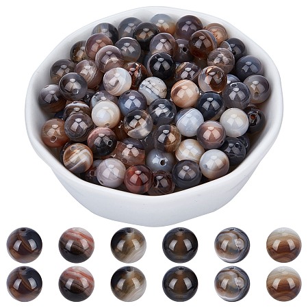 ARRICRAFT Dyed & Heated Natural Agate Round Beads Strands, Imitation Botswana Agate, 8mm, Hole: 1mm; about 49pcs/strand, 14.96 inches, 2strands/box