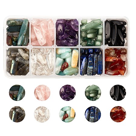 ARRICRAFT Natural & Synthetic Mixed Gemstone Chip Beads, 12~22x5~7mm, Hole: 1mm, 10materials/box