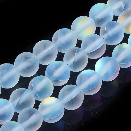 ARRICRAFT Synthetic Moonstone Beads Strands, Holographic Beads, Dyed, Frosted, Round, Light Sky Blue, 8mm, Hole: 0.7mm, 50pcs/strand, 15.7 inches