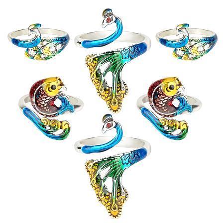 Gorgecraft Alloy Adjustable Sewing Ring, for Threading, Koi Fish, Mixed Color, 20.5mm; 2.5mm, 6pcs/set