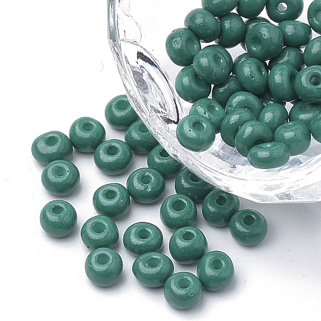 ORNALAND 6/0 Glass Seed Beads, Baking Varnish, Opaque Colours, Round, Teal, 4~4.5x3mm, Hole: 1~1.2mm