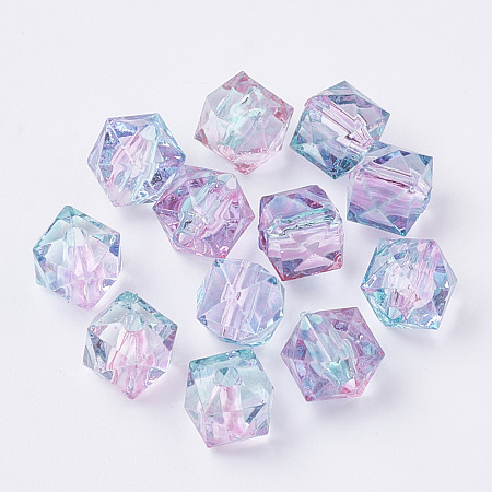 Two Tone Transparent Spray Painted Acrylic Beads, Polygon, Pink, 7.5x8x8mm, Hole: 1.8mm; about 1690pcs/500g
