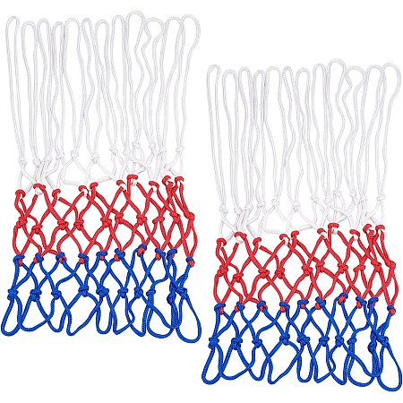 GORGECRAFT 2PCS Red White Blue Basketball Net Replacement Heavy Duty Anti Whip Polyester Material 12 Loops Three-Colored Basketball Bold Braided Rope Professional On-Court Quality for Outdoor Indoor