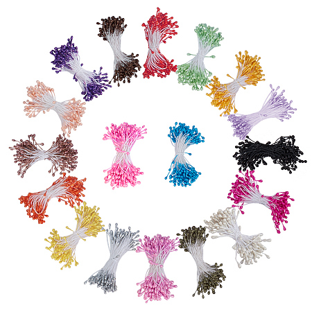 PandaHall Elite 1800 Pcs 3mm Pearl Flower Double Heads Stamens Pistil 2.36 Inches for DIY Crafts Decoration 18 Colors