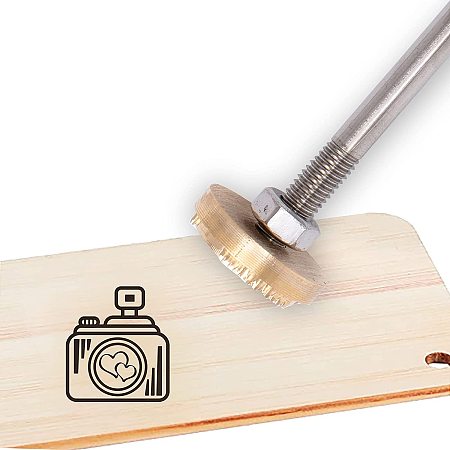 OLYCRAFT Wood Leather Cake Branding Iron 1.2 Inch Branding Iron Stamp Custom Logo BBQ Heat Bakery Stamp with Brass Head Wood Handle for Woodworking Baking Handcrafted Design - Camera
