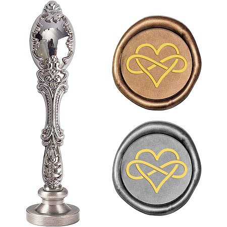 CRASPIRE Wax Seal StampSealing Wax Stamps Heart Shape with Infinite Loop Retro Silver Stamp Wax Seal 25mm Removable Brass Seal Silver Handle for Envelopes Invitations Wedding Embellishment