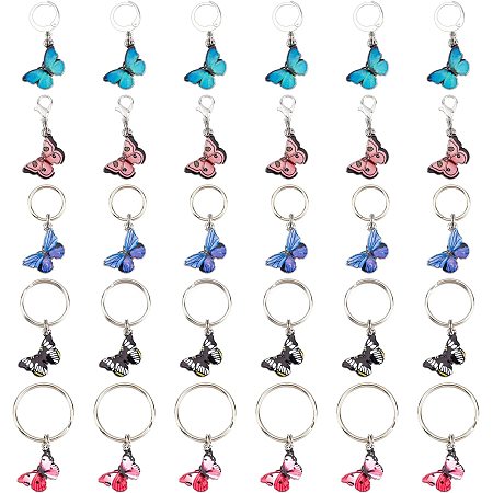 WADORN 30pcs Colorful Butterfly Enamel Pendants, 5 Styles Butterfly Keychains Women Purse Bag Car Charms Cute Key Ring Pendants Decoration for Bracelet Jewelry Making DIY Craft Backpack Accessories