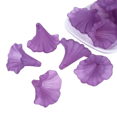 NBEADS 500g Transparent Acrylic Beads, Calla Lily, Frosted, Dyed, Purple, 41x35x35mm, Hole: 3mm; about 135pcs/500g