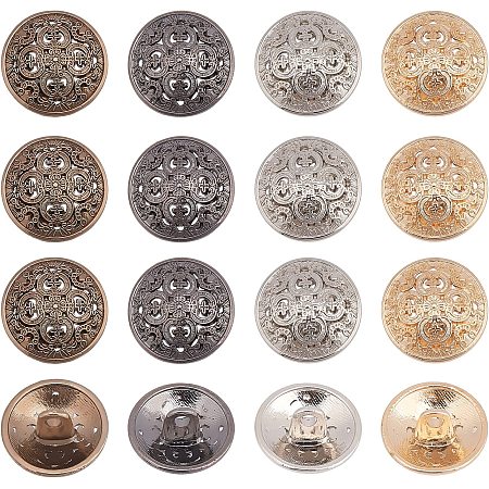 OLYCRAFT 40pcs Metal Blazer Button Set 15mm Vintage Shank Buttons Round Shaped Flower Metal Button with 1 Hole for Blazer Suits Coat Uniform and Jacket - 4 Colors