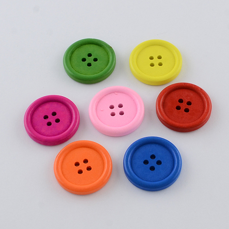 Honeyhandy 4-Hole Dyed Wood Buttons, Flat Round, Mixed Color, 20x4mm, Hole: 2mm, about 648pcs/500g