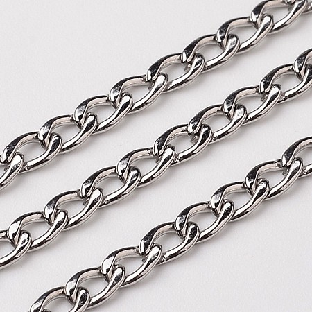 Honeyhandy 304 Stainless Steel Twisted Chains Curb Chains, Unwelded, Stainless Steel Color, 3x1mm