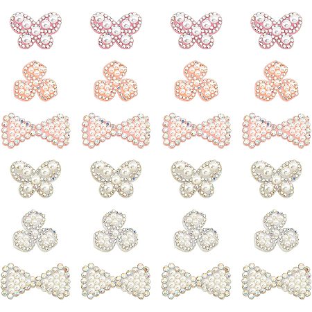 Arricraft 36 Pcs 6 Style Pearl Patches, Butterfly Bowknot Windmill Pearl Patch Stickers Glittered Plastic Pearl Applique Embroidery Applique Badges for Sewing DIY Crafts Clothes Hats Bags