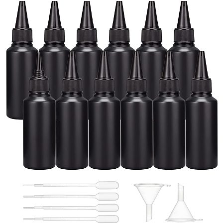 BENECREAT 15 Pack 2oz/60ml Black Plastic Squeeze Dispensing Bottles UV Glue Bottles with Caps, 2PCS Funnel and for 4PCS Pipettes for DIY Crafts, Glue, Liquids