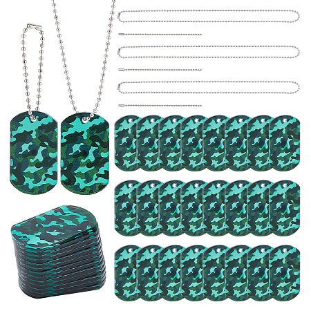 BENECREAT DIY Camouflage Dog Tag Pendant Making Kits, including Iron Ball Chains, Acrylic Pendant, Mixed Color, 120x4mm