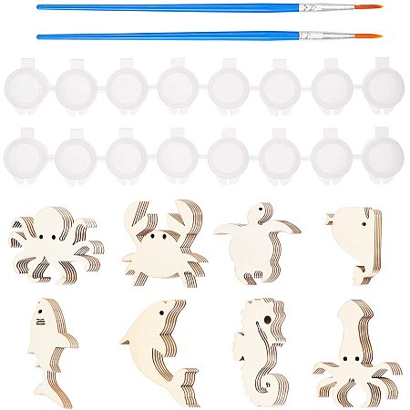 NBEADS 1 Set Wooden Ocean Cutouts, Ocean Animals Unfinished Wooden Ornaments DIY Painting Set for DIY Craft Art Project