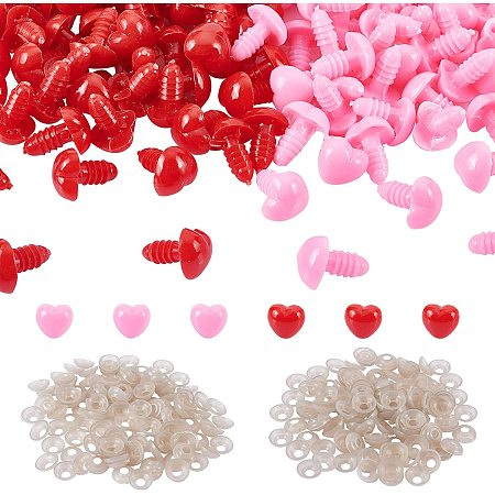NBEADS 200 Sets Heart Safety Eyes 12mm, Crochet Nose Button Eye Plastic Craft Eyes Plastic Nose Buttons with Washers for Crafts DIY Sewing Crafting Buttons (Pink/Red)