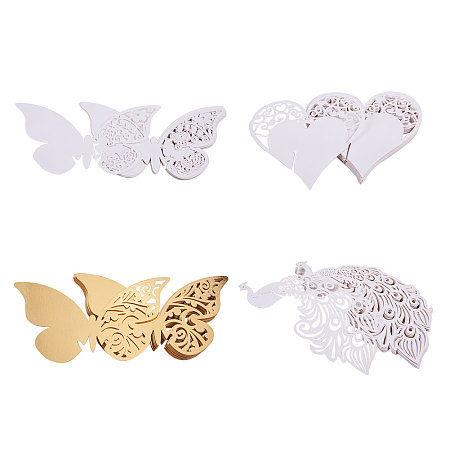 PandaHall Elite About 80 Pieces Butterfly Peacock Heart Wine Glass Cards Laser Cut Wedding Table Paper Number Name Place Card for Wedding Party Decoration Gold and White