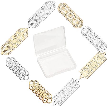 SUNNYCLUE 1 Box 8Pcs 4 Styles Flower of Life Stickers Hollow Rectangle Brass Energy Charka Stickers Sacred for Healing Crystal Stone Epoxy Resin Scrapbook Crafts Phone Decorations, Golden Silver