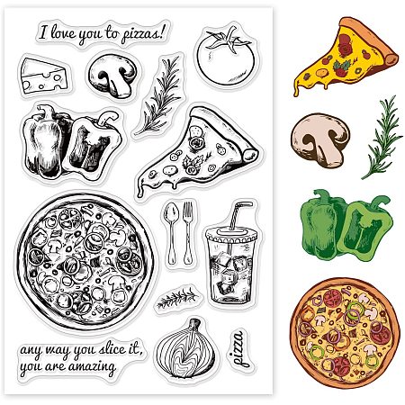 GLOBLELAND Pizza Silicone Clear Stamps Mushroom Cheese Green Pepper Transparent Stamps for Birthday Valentine's Day Party Cards Making DIY Scrapbooking Photo Album Decoration Paper Craft