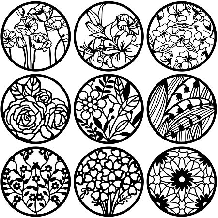 BENECREAT 9PCS 12 Inches Mixed Round Painting Stencil Set, Flower Painting Templates for Art Craft Painting Scrabooking