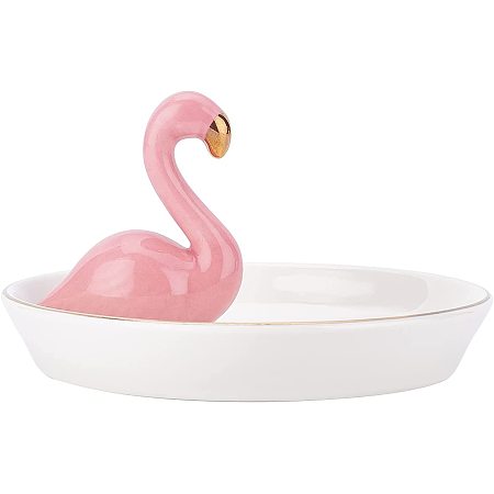Arricraft Porcelain Ring Holder Jewelry Tray Pink Flamingo Jewelry Dish Jewelry Organizer for Holding Small Jewelries Rings Necklaces Women Girls Gift(14*14*8.2cm)