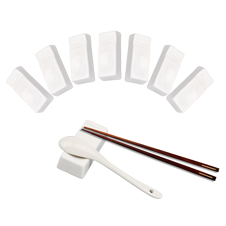 CHGCRAFT Porcelain Chopsticks Rest Dinner Spoon Stand Knife Fork Holder, Rectangle, White, 74x30.5x17mm