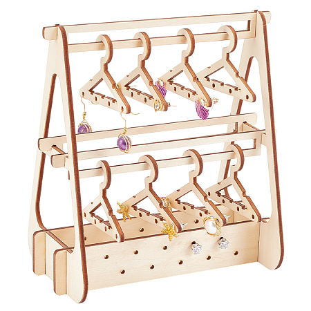 PandaHall Elite Coat Hanger Removable Wood Earring Displays, with 8 hangers, for Jewelry Display Supplies, PapayaWhip, Finish Product: 8.2x14.2x15cm, about 15pcs/set
