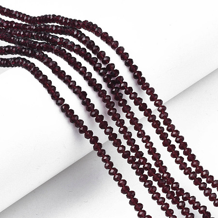Honeyhandy Glass Beads Strands, Faceted, Rondelle, Purple, 3.5x3mm, Hole: 0.4mm, about 123~127pcs/strand, 13.78 inch~14.17 inch(35~36cm)