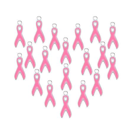 PandaHall Elite 35 pcs Alloy Ribbon Pendants Breast Cancer Awareness Dangle Charms Beads for Bracelet Pendant Jewelry Making, Pink