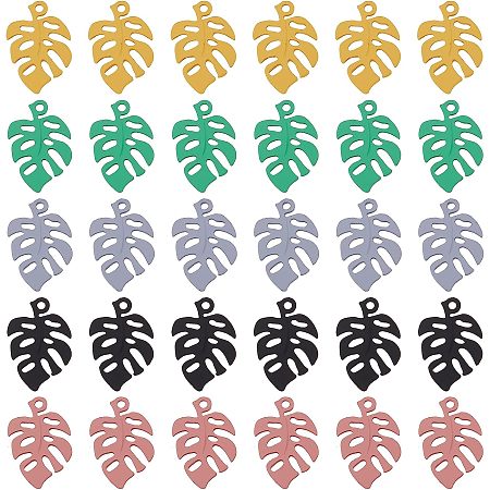 BENECREAT 30Pcs 5 Colors Spray Painted Alloy Charms Pendants, Banana Leaf Dangle Pendants for DIY Necklace Earrings Bracelet Wristband Keychain Jewelry Making, Hole: 3mm