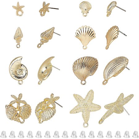 CHGCRAFT 32Pcs Sea Animal Alloy Stud Earring Findings Ear Studs Earring Posts with Loop Steel Pins and 50Pcs Plastic Ear Nuts