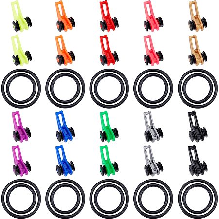 SUPERFINDINGS 50 Sets 10 Colors Fishing Rod Hook Keeper with 2 Sizes Silicone Rings Fishing Lure Bait Holder Plastic Fishing Pole Hook Keeper Fishing Accessories Tools