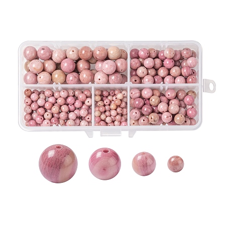 ARRICRAFT 340Pcs 4 Sizes Natural Rhodonite Beads, Round, 4mm, Hole: 0.8~1mm