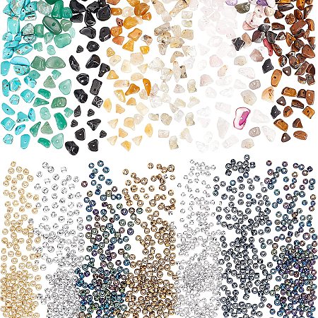 Pandahall Elite Multicolor Irregular Natural Chip Stones Chip Gemstone Beads 6 Colors Glass Seed Beads for Jewelry Making, Bracelets Necklace Beading, Costume Decoration