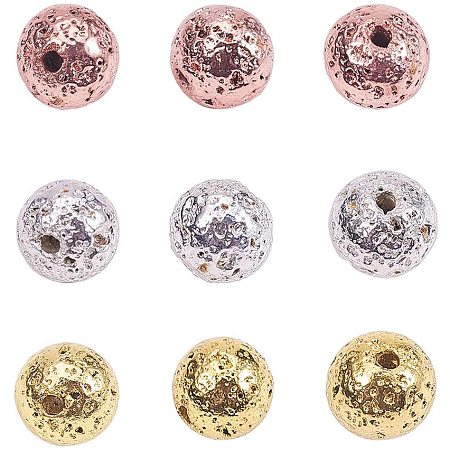 Arricraft 180pcs 3 Color Electroplated Lava Bead, 6mm Round Rock Stone Beads Charms for Men’s Bracelets Jewelry Making Supplies