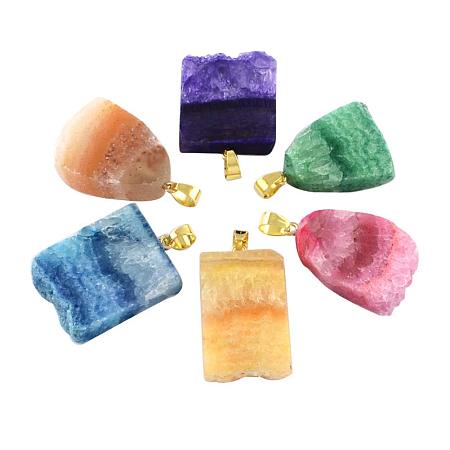 ARRICRAFT 5Pcs Mixed Shapes Dyed Drusy Natural Agate Pendants with Golden Plated Iron Pinch Bails for Bracelet Necklace Jewelry Making Mixed Color Length 38-42mm