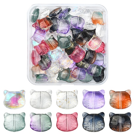 Honeyhandy 50Pcs 10 Colors Glass Beads, for Jewelry Making, Cat, Mixed Color, 12.5x14x6.5mm, Hole: 1mm, 5pcs/color
