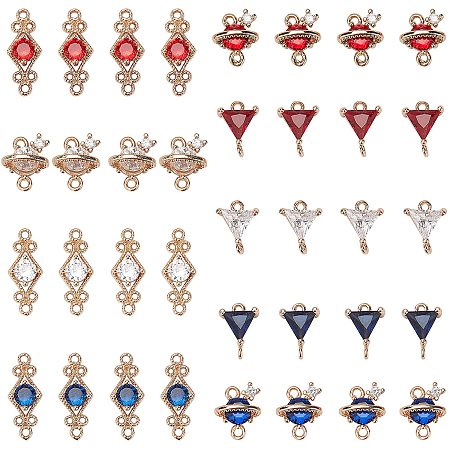 SUNNYCLUE 1 Box 36Pcs 3 Colors Glass Connector Charms Faceted Gemstone Rhinestone Links Pendants Rhombus Planet Triangle Shape with Double Brass Loops for Jewelry Making Crafts