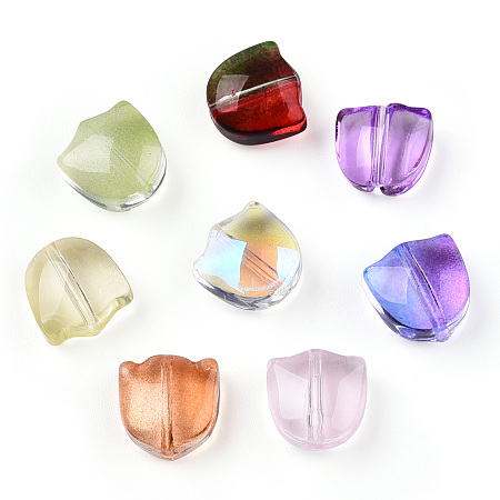 Honeyhandy Spray Painted Transparent Glass Beads, Tulip Flower, Mixed Color, 9x9x5.5mm, Hole: 1mm