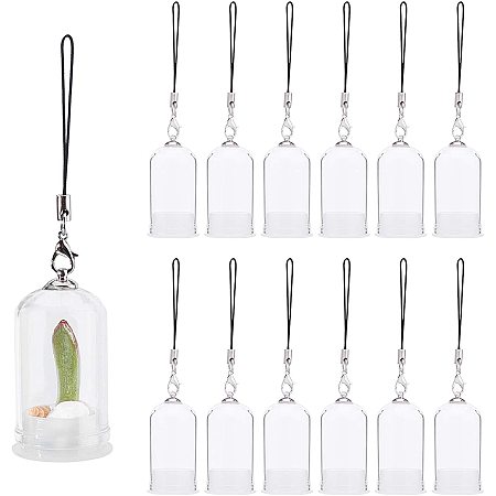 PandaHall Elite 12pcs Tube Clear Glass Globe Bottle Hanging Pendant Wish Bottles with Plastic Cap and Bottoms for Earring Necklace Pendant Craft Supplies
