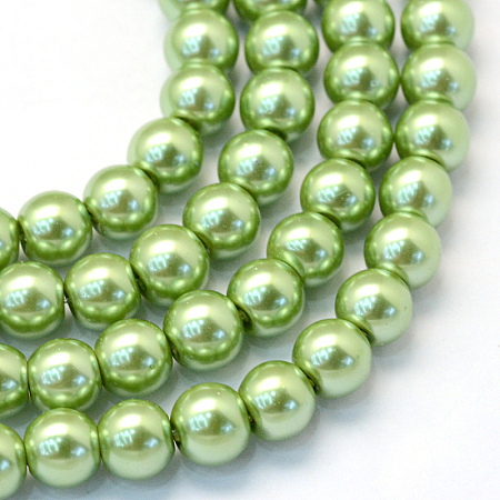 Baking Painted Pearlized Glass Pearl Round Bead Strands, Lime Green, 10~11mm, Hole: 1.5mm; about 85pcs/strand, 31.4 inches1.5mm