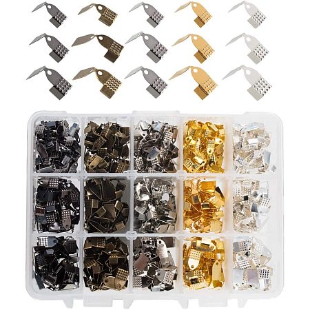 PH PandaHall 550 pcs 5 Colors 3 Sizes Ribbon Ends Clamp Crimps Cord Ends with Loop for Bracelet Necklace Jewelry DIY Craft Making, 4MM 5MM 6MM