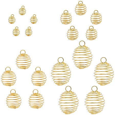 SUNNYCLUE 4 Sizes Golden Spiral Bead Cages Pendants Findings Cage Pendants Iron Wire Lava Stone Holder Round Hollow Wire Charm for DIY Necklace Bracelet Earring Jewellery Making Supplies