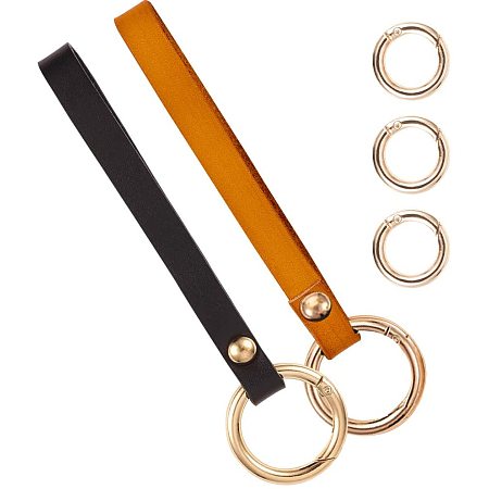 PandaHall 2pcs 2 Colors Leather Keychain with 4pcs Metal Spring Rings for Men Women Keys Bags Organzing